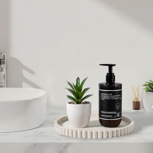 9" Round Silicone Bathroom Tray, Minimalist Vanity Organizer in Beige