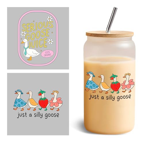 2 Pcs UV DTF Cup Wraps for 16 oz Glass - Cute Goose Decals