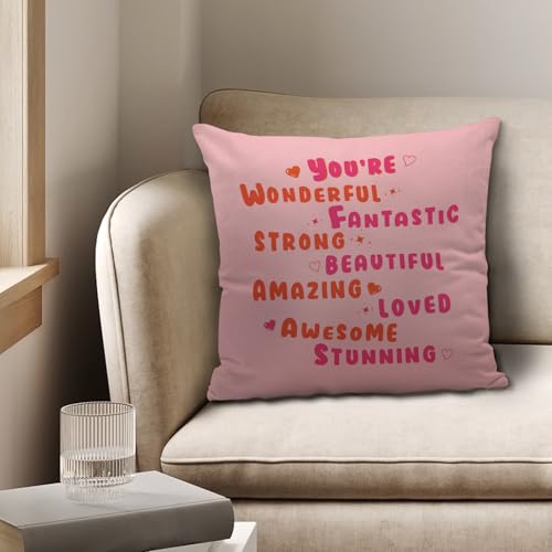 You're Amazing Pink Preppy Pillow Cover 18x18 - Flannel Throw Pillow Case
