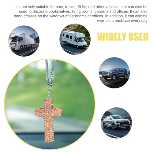 Gold Cross Car Hanging Ornament with Rhinestones - Faith Pendant