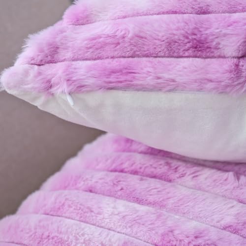 Plush Striped Throw Pillow Covers - Tie Dye Purple, 18x18" (Set of 2)