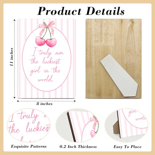 Pink Stripes Wooden Desk Sign – 8x11 Table Decor Gift for Women