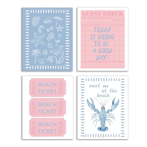 Coastal Preppy Beach Wall Art Prints Set of 4 8x10 Coastal Room Decor