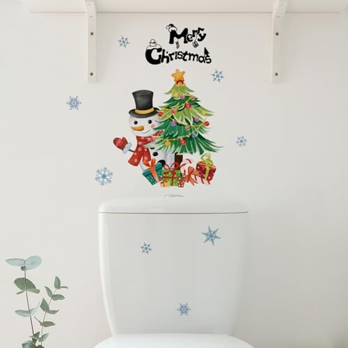 Christmas Toilet Seat Decals Snowman & Tree Waterproof Self-Adhesive Set