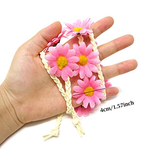 Honbay 2PCS Floral Daisy Flower Crown Hair Wreath Headband Pink and Blue
