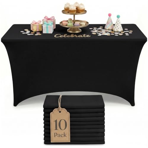 Utopia Kitchen 4ft Fitted Spandex Tablecloths, Black, 10-Pack