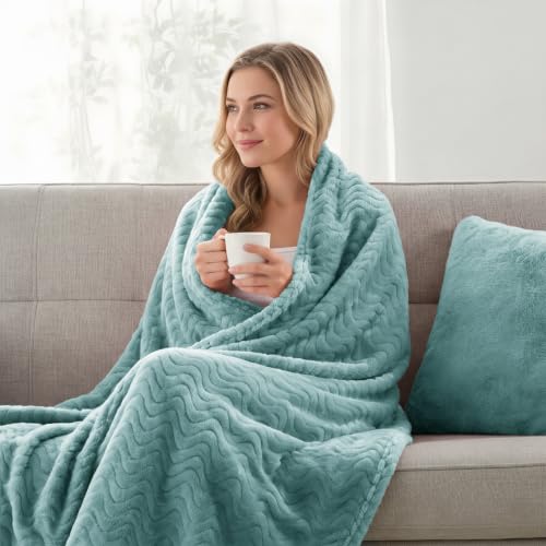 Exclusivo Mezcla Celadon Large Fleece Throw Blanket for Couch & Sofa 50x70 in