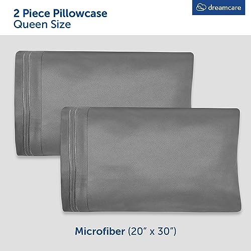 DreamCare Queen Pillow Cases Set of 2 - Grey Microfiber Envelope Closure
