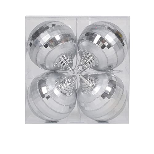 Silver Christmas Ornament Balls 4 Inch Shiny & Matte Shatterproof Set - Pack of 4