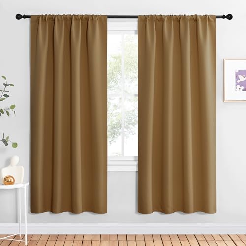 NICETOWN Gold Brown Blackout Curtains, 34" W x 72" L, 1 Pair