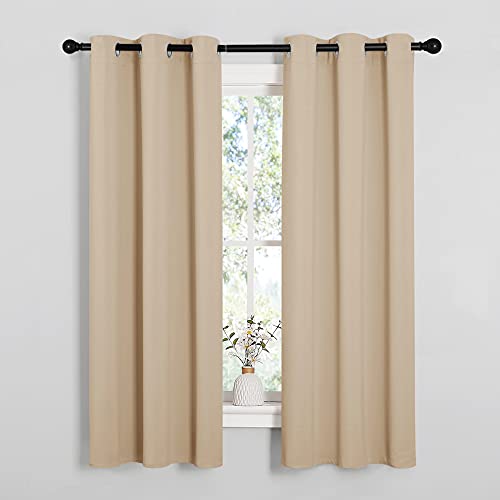 NICETOWN Biscotti Beige Blackout Curtains 34x63 Inches Pack of 2 - Thermal Insulated, Light Blocking, Soundproof Window Drapes for Living Room