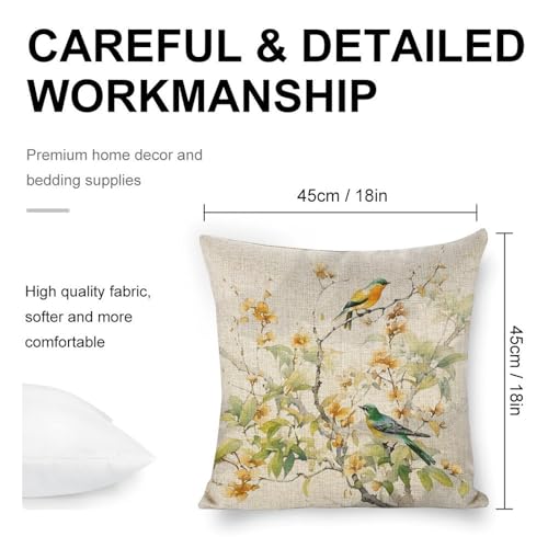 18x18 Rustic Animal Bird Throw Pillow Covers - Double-Sided Linen