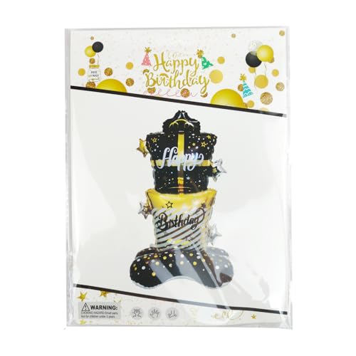 Standing Black Gold Gift Box Foil Balloon - Happy Birthday