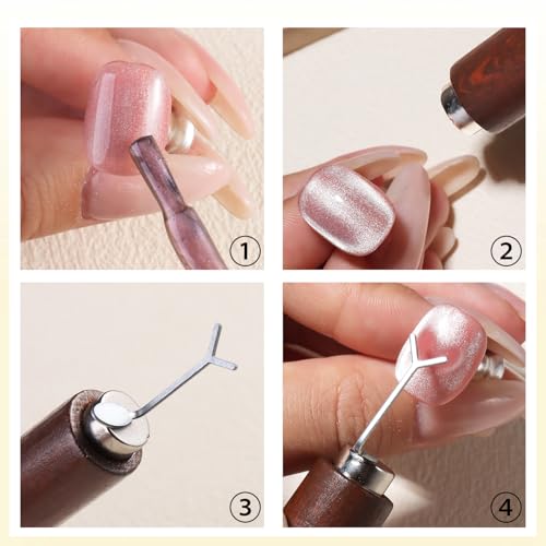 Cat Eye Nail Magnet Tool Set, 6-Piece Magnetic Pen and Heart Design Clips