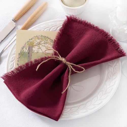 Burgundy Cotton Linen Reusable Christmas Cloth Napkins Set of 12 - 17x17 Inches