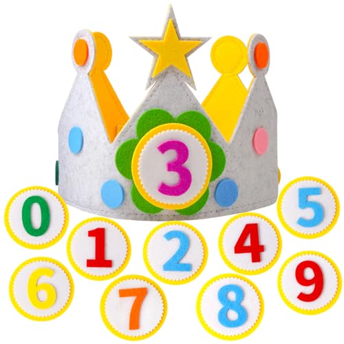 Felt Birthday Crown Hat with Replaceable Numbers for Kids
