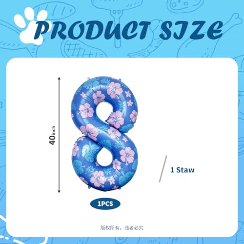 40 Inch Number 8 Balloon Set - Blue Pink Tropical Party Decor