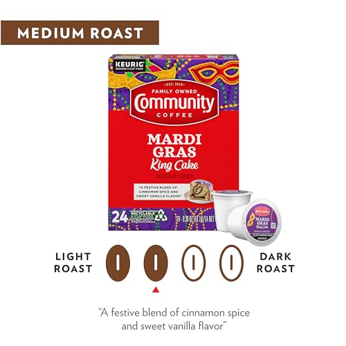 Community Coffee Mardi Gras King Cake Flavored Coffee Pods, 72 Count