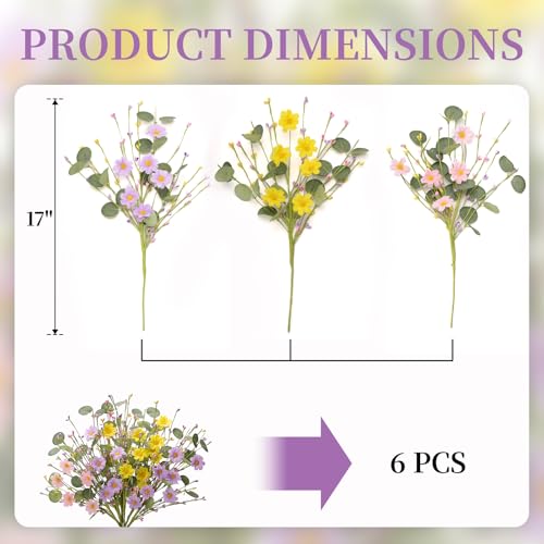 17-Inch Spring Floral Picks, 6 Pack with Eucalyptus Leaves & Daisy Flowers