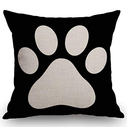 SSOIU Dog Paw Print Cushion Cover, 18" x 18" Cotton Linen Case Ssp-026