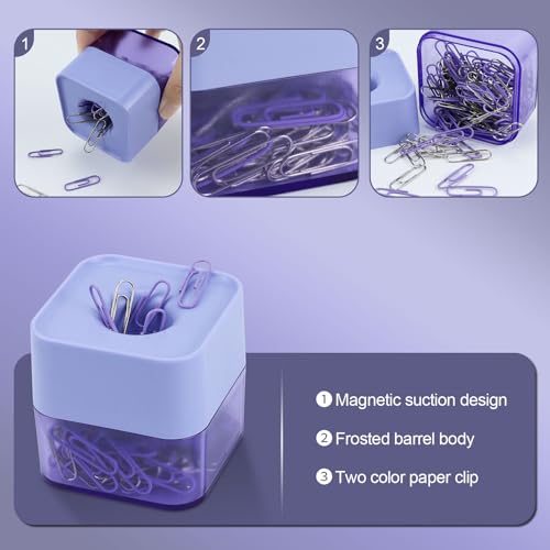MultiBey Magnetic Paper Clip Holder - Square Frosted Dispenser (Lilac)