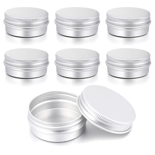 Ezymivs 0.5 Oz Aluminum Metal Tins with Lids - 8 Pack Round Travel Cosmetic Jars for Lip Balm and Cream