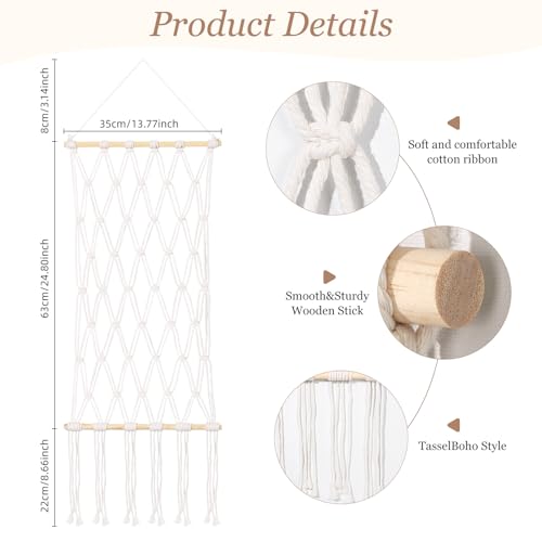 SNOWSTAR Macrame Claw Clip Organizer - 4-Tier Hanging Hair Clip Holder, White