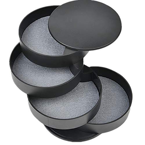 TIMESETL Black Jewelry Organizer - 4-Layer Rotating Travel Case