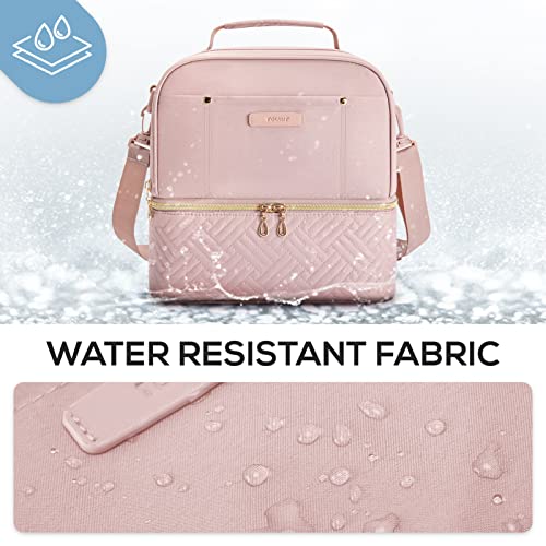 TOURIT Double Deck Insulated Lunch Bag - 10.6L Cooler Tote in Pink