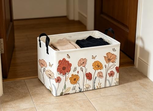 Flower Cluster Rectangular Storage Basket - Cute Organizer Bin