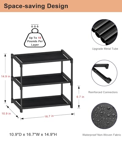HITHIM 3-Tier Narrow Shoe Rack - Stackable Organizer for Entryway