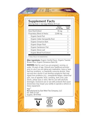 Yogi Kava Stress Relief Tea Cinnamon - 16 Count Organic Herbal Infusion
