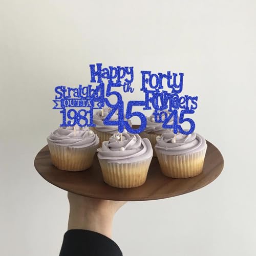 30PCS Glitter 45th Birthday Cupcake Toppers - Cheers to 45 Years