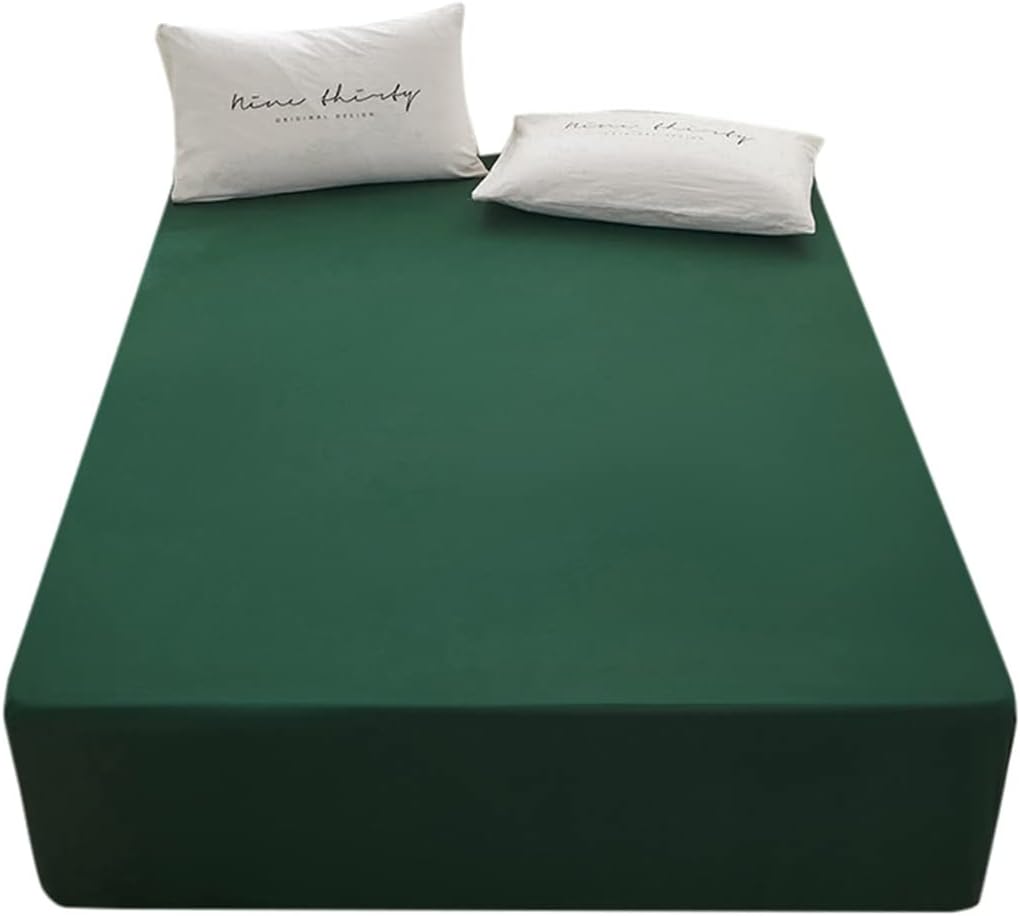 Skiennix Queen Size Fitted Sheet - Soft Microfiber, 15-Inch Deep Pocket, Dark Green, Fade Resistant
