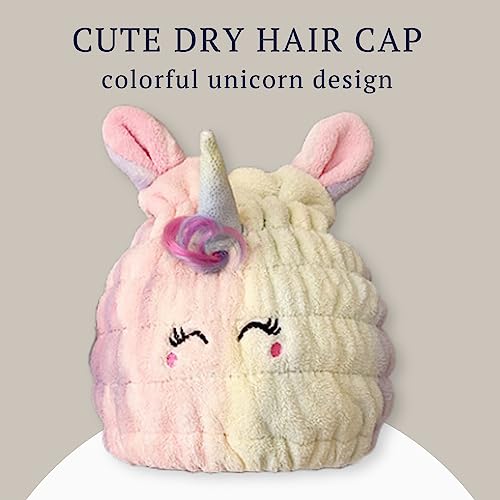 LCBD Unicorn Microfiber Hair Towel Wrap for Kids - Quick Drying Hair Cap