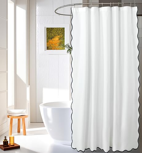 Chic White/Navy Scallop Edge Shower Curtain - 72" x 72"