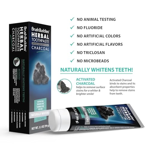 Brush Buddies Herbal Charcoal Toothpaste 3.5 oz - Fluoride Free Cool Mint