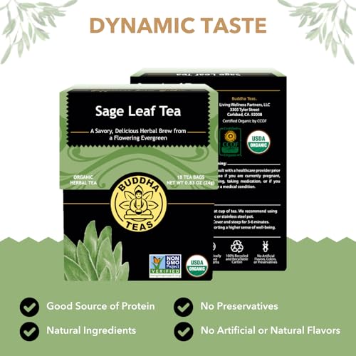Buddha Teas Organic Sage Leaf Herbal Tea - Caffeine Free, 18 Bags