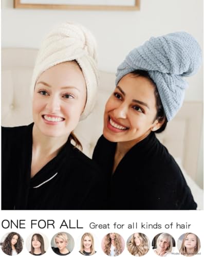 Microfiber Hair Towel Wrap - Super Absorbent & Quick Dry - 2 Pack