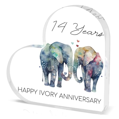 14th Wedding Anniversary Heart Acrylic Plaque - Elephant Keepsake Gift