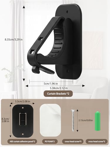 Watris Veiyi No Drill Curtain Rod Brackets - Adhesive Wall Mount Holder