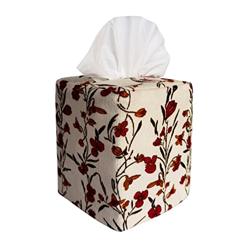 Vintage Floral Fabric Tissue Box Cover - 4.4"x4.4"x5.1"