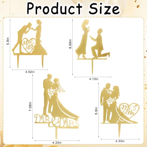 Gold Glitter Mr and Mrs Cake Topper Set - 4 PCS Wedding Decorations