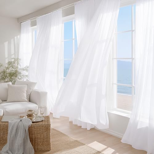 NICETOWN White Sheer Curtains, 42"W x 90"L, 2-Panel Rod Pocket Voile Drapes