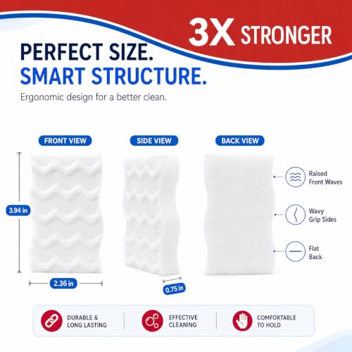 20-Pack Heavy-Duty 3X Density Magic Sponge Erasers for Kitchen & Bathroom Cleaning