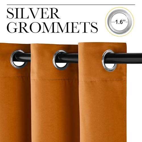 NICETOWN Orange Blackout Curtains - 42"W x 63"L Faux Silk Grommet Drapes