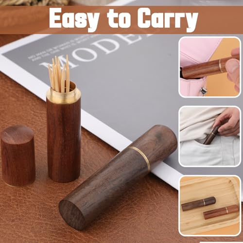 2Pack Portable Wooden Toothpick Holder - Waterproof Pocket Storage Case