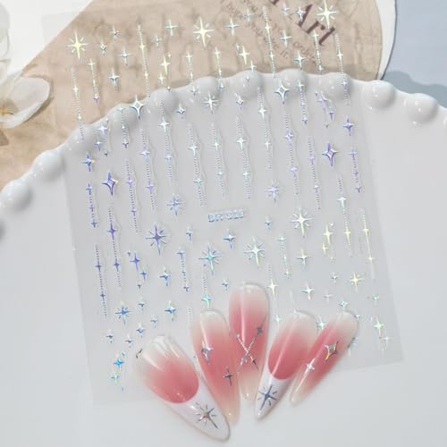 Star Nail Stickers 5 Sheets Holographic Gold Silver Black White Decals