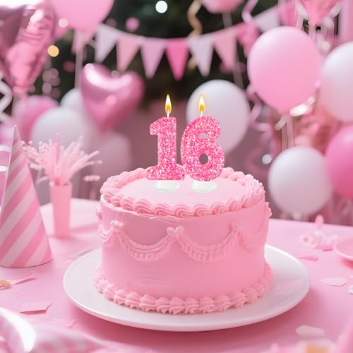 Rose Red Number 6 Birthday Candle – Sparkly Glitter Cake Topper for Girls