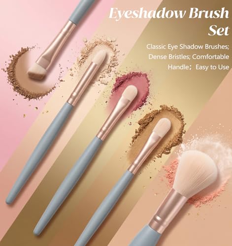 5-Piece Travel Makeup Brush Set with Mirror, Portable Soft Eyeshadow Brushes